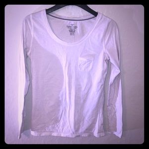 White Long Sleeve Tee with Small Front Pocket